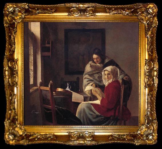 framed  Johannes Vermeer Girl interrupted at her music, ta009-2